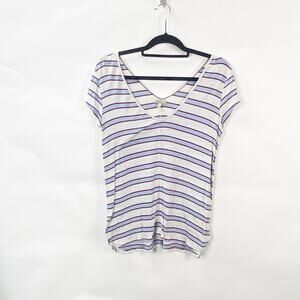 Bordeaux Small Womens Blue White Striped V-Neck Tee